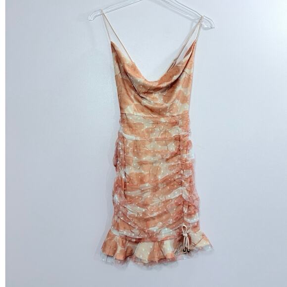 Here Comes The Sun by Selfie Leslie Harriet Mesh Overlay Ruched Mini Dress Sz.Sm - Picture 2 of 10